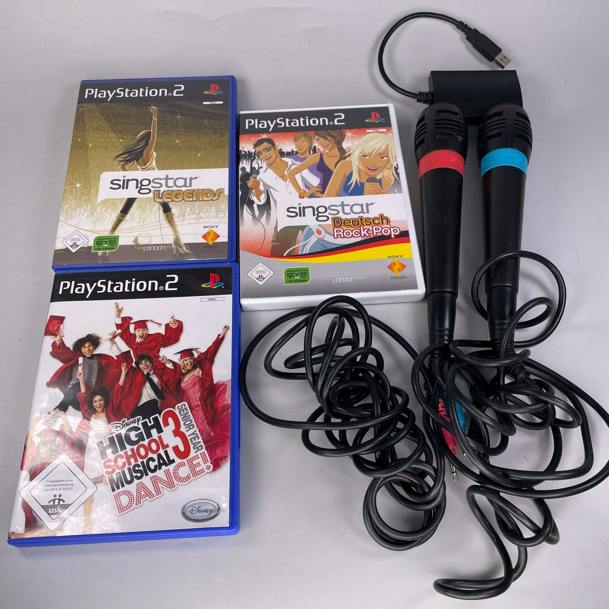 Sony PS2 Singstar Mikrofone inkl. 3 Spiele, Playstation 2 Bundle